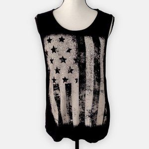 Vintage Every 1 Sleeveless Black American Flag Oversized Light Tee